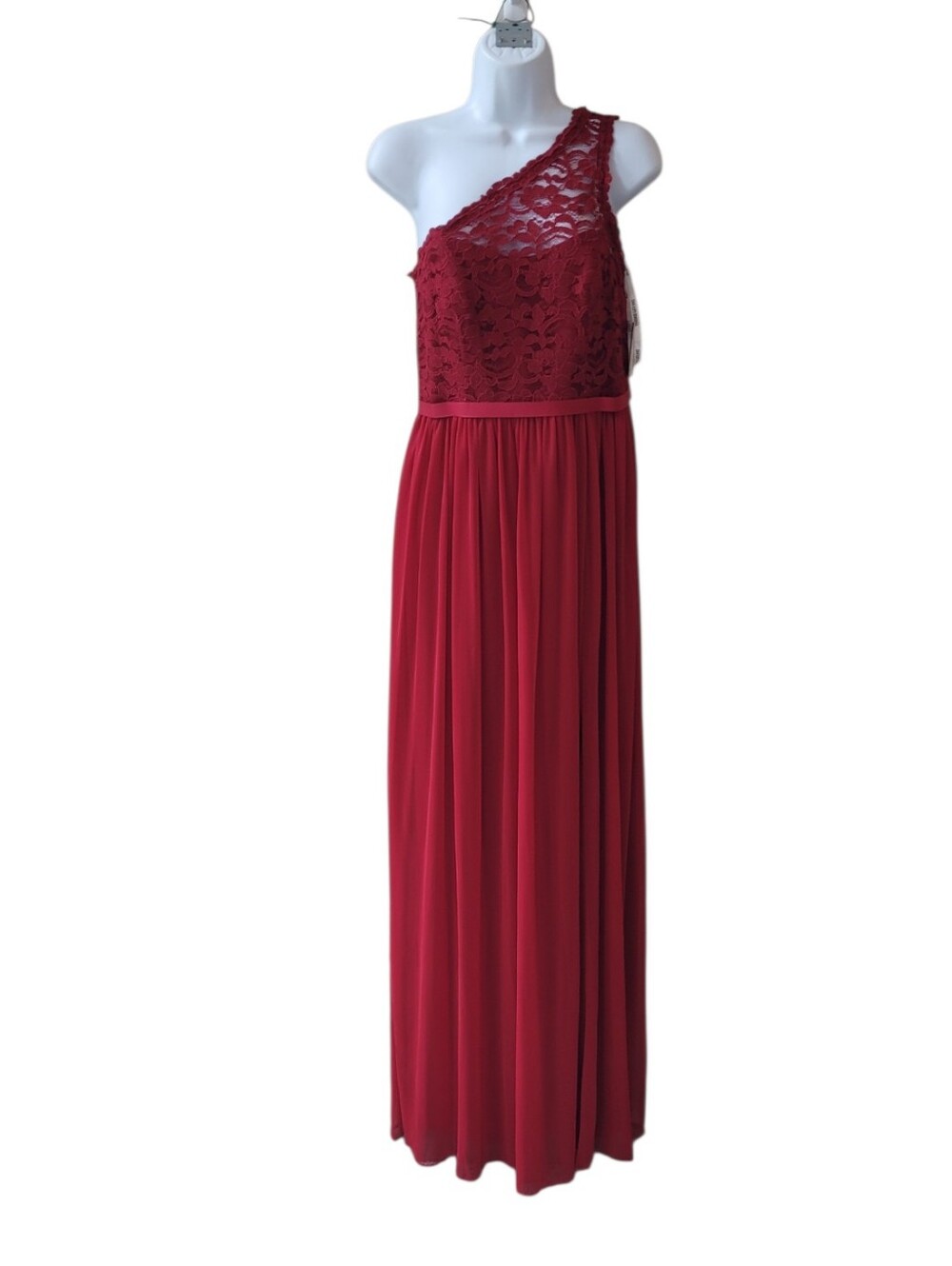 DAVID'S BRIDAL Apple Long One Shoulder Lace Dress Size 8
